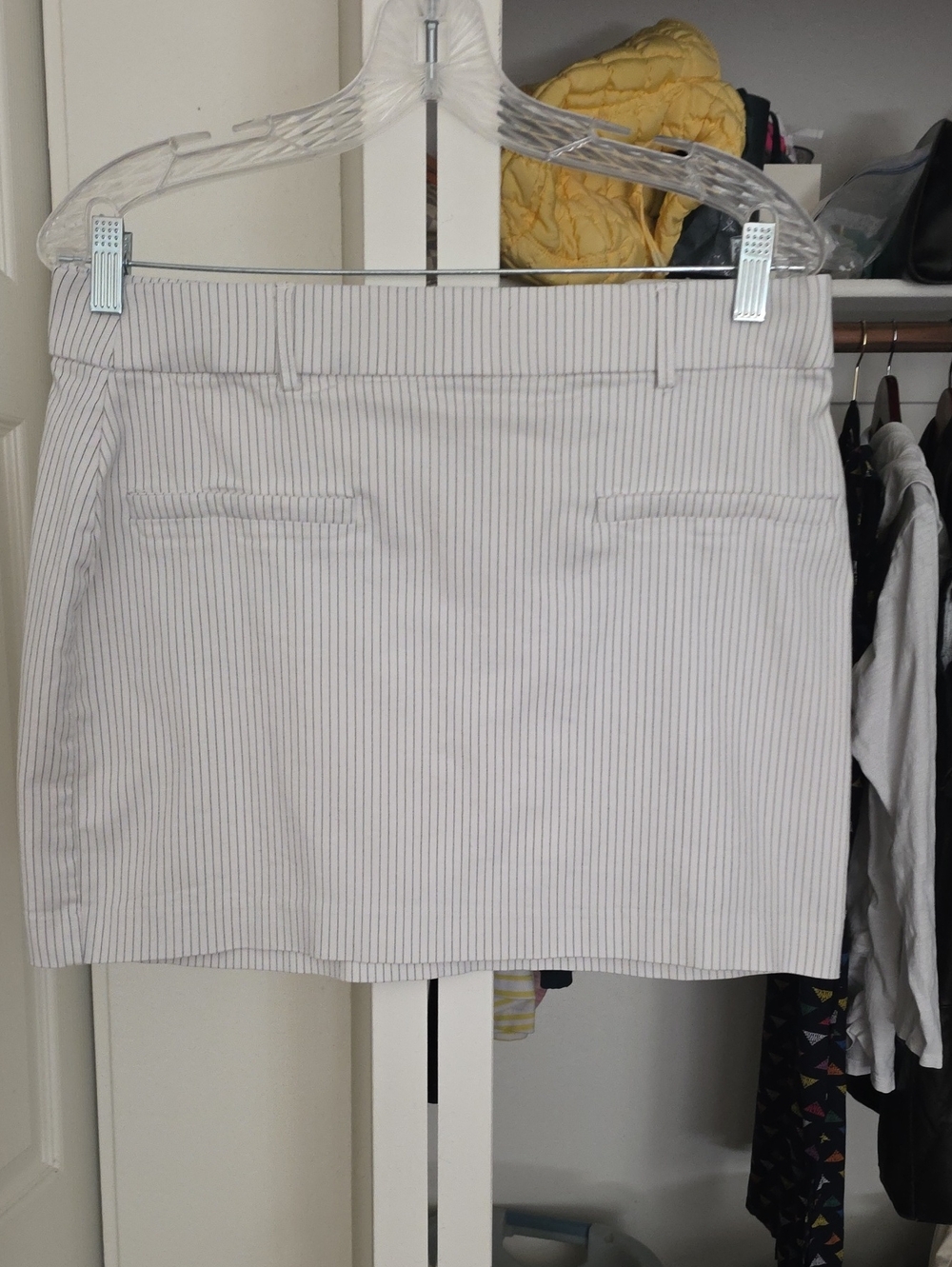 Jules & Leopold Cream Mini Skirt with Thin Gray Pinstripes